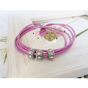 LederArmband rosa Straß-Perlen Wickel-Armband