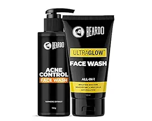 Beardo Ultraglow Facewash and Acne Control Facewash Combo for Acne free and refreshing skin | Made in India (Pack of 2)