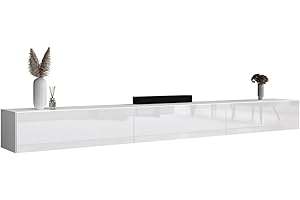 Planetmöbel Mobile TV West, porta TV lungo 300 cm, mobiletto TV sospeso o da appoggio, mobile TV per soggiorno, 3X mobile porta TV 37,8 x 100 x 30 cm, bianco