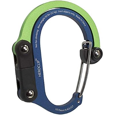 Heroclip-Attache de mousqueton multifonction 3 en 1 avec crochet de pliage rotatif. Pour le camping,Voyage,outil d'aventure,accessoire de sport,gadget organisateur,Crochets de poussette (Vert Bleu)