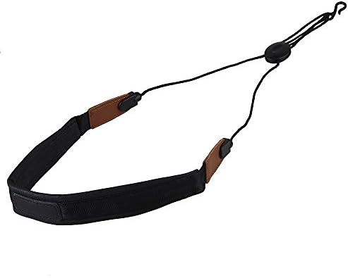 Surfing Adjustable Black &amp; Brown Leather Nylon Saxophone Sax Padded Neck Strap with Hook Clasp