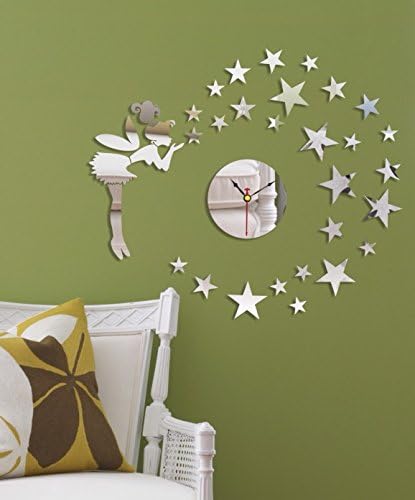qwer Decorated fashionable individual creativity wall clock stylish wedding room mirror clocks living room mute continental fairies clock Z102, silver