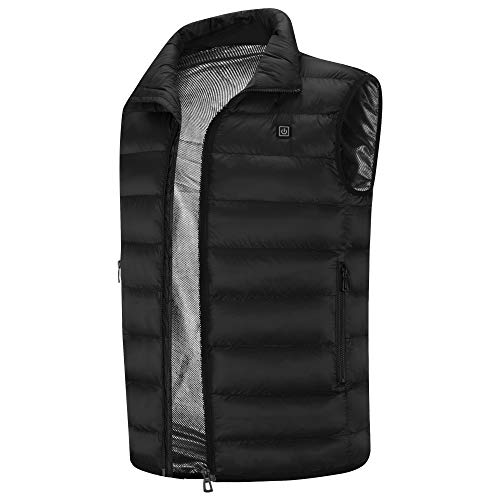 Sidiou Group Gilet Elettrico Riscaldato USB Ricarica Regolabile Ricarica Vestiti Riscaldati Giubbotto Piumino Uomo Abbigliamento Caldo in Pile Riscaldato Gilet Invernale Unisex (Nero, XXL)