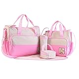 Las 5 piezas incluyen una gran bolsa de cambio, una pequeña bolsa de cambio, un titular de la botella, un pequeño lío kits y un cambiador de pañales.