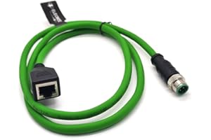 Elecbee M12 4-pin D Code Male to RJ45 Female High Flex Cat6 Industrial Ethernet Cable, Shielded Waterproof PVC Twisted Pair Cable for Fieldbus PLC Network Sensor Machine Automation Control (1M)