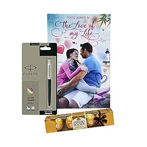 Saugat Traders Valentines day gift for boyfriend-Husband Gift Set of Parker Pen - Love Greeting Card with Ferrero Rocher Chocolate for valentine day- Birthday Gift- Anniversary Gift
