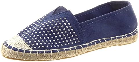 Sopily - Women's Fashion Shoes Espadrilles Flat - Ballet shoes - ankle-high - Slip-On - Finish topstitching seams - Rhinestone - cord Heel Block Heel 1.5 CM - Blue WL-P71 T 38