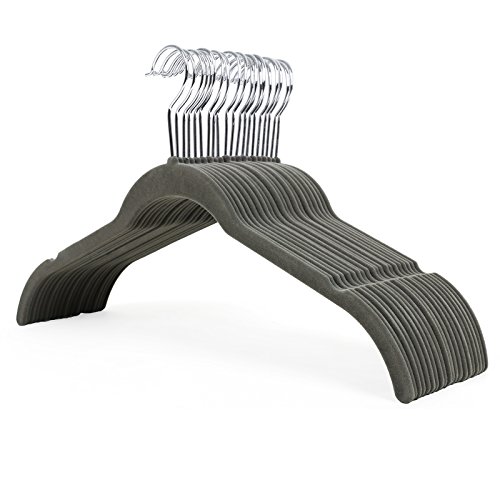 Songmics 20 Stück Samt Kleiderbügel mit rutschfeste Oberfläche dünn, für Kleid/Damen/Strap Tops, Grau CRF20F