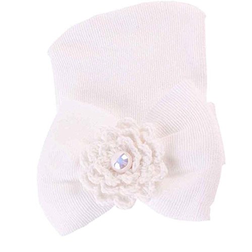 Ularma Newborn Hospital Hat Newborn Baby Hats With Pretty Bow Flower Pearl (White)