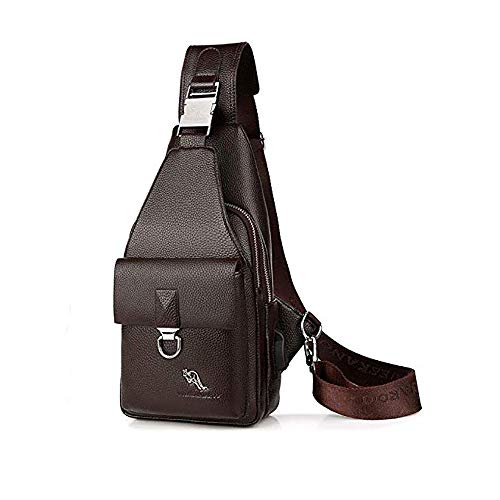 Preisvergleich Produktbild Mars Jun Herren Tasche Leder Sling Bag Schultertasche Brusttasche Wasserresistent Tragetasche Umhängetasche Messengertasche für Wandern Arbeiten Schule Geschäft Radfahren Reise