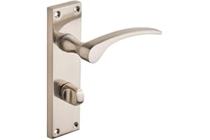 Designer Levers - Sofia Long Lever Door Handle - 1 Pair - Brushed Satin Nickel - Bathroom Door Handle - with Thumbturn