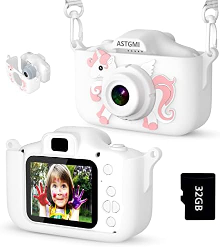 ASTGMI Macchina Fotografica Bambini, 12MP Mini Ricaricabile Fotocamera Digitale Bambina Videocamera Regalo per Ragazze Ragazzi 3-10 Anni, con Scheda 32 GB, Regali Giocattolo di Natale & Compleanno