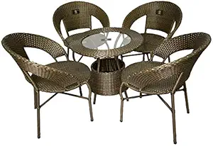 BrookWood - Outdoor Furniture Set 4 Chairs 1 Table with Glass - Golden