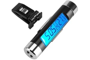 Smandy LCD-Display, digital, Clip-On-Auto-Uhr, Thermometer, Temperaturmesser, Messgerät, Automobil-Mini-Uhr, Monitor mit Hintergrundbeleuchtung für LKW, Auto, Blaue Hintergrundbeleuchtung, One Size