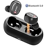 QCY Auriculares Bluetooth, Doble Auriculares Inalámbricos Estéreo In-Ear Bluetooth 5.0 con Micrófono, 16H Tiempo de Reproducción Prueba de Sudor Mini Cascos Audifonos con Caja de Carga para Deportes
