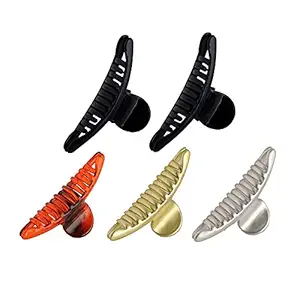 BIRDWARE Medium-Size Black, Shell Color Imported Acrylic Material Stone Butterfly hair Clips For Women (Pack of 5 Pc, Black, Shell Colour) | hair clutchers