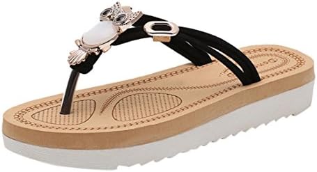 Amlaiworld Women Sandals Women Solid Bohemia Crystal Thick Bottom Sandals Slipper Beach Shoes (UK:5, Black)