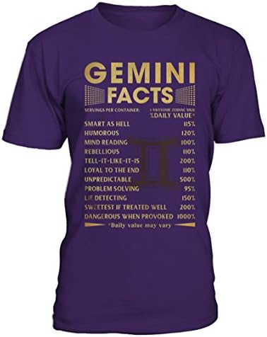 teezily Gemini Facts - T-Shirt Round Neck Mens - Purple