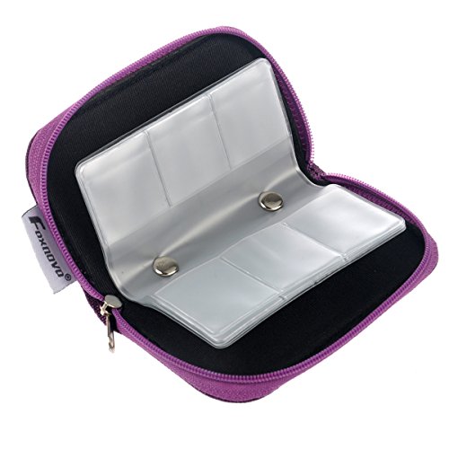 Foxnovo tragbar Case Schutzbox Schutztasche Kartentasche Tasche mit Reißverschluss für 22 SD SDHC MMC CF Micro SD Memory Card Speicherkarten (Viollet) - 7