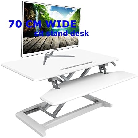 Ergoneer Newly Designed Height Adjustable Standing Desk Converter with Smart Detachable Keyboard Tray | Premium Sit-stand Computer Workstation Adjustable to Any Height (WHITE-70CM)
