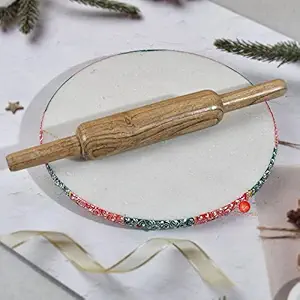 Saudeep India Premium Painted Natural White Marble Chakla/Roti Maker 9.5 Inchs Diameter with Wooden Belan (Red-Green)