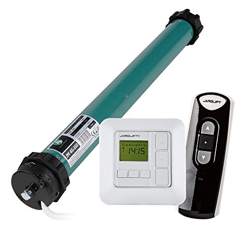 JULIUS MAYER Motor tubular electromecánico JM45-350 (35Nm | SW60) para persianas + JAROLIFT Sevenlogic Comfort Funk Reloj conmutador + Mando a distancia de 1 canal TDRC 01