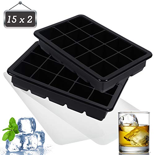 LessMo Eiswürfelform, 2er Pack große Silikon Eiswürfelbehälter mit Deckel, BPA-Frei Für 30 Große Eiswürfel (3cm) [Updated]