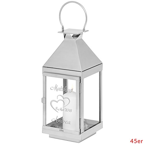 Laterne zum Hochzeitstag mit Gravur (45x16x16 cm) Gravurmotiv: Herzen + Namen + Hochzeitstag) – gravierte Hochzeitslaterne – Geschenk zum Ehejubiläum - 2