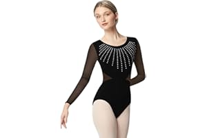 DANSHOW Leotardos de ballet para mujer Cordón Manga Corta Leotardo de Baile Espalda Hueca Ropa de Baile