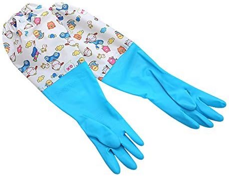 Ferryman Kitchen Rubber Cleaning Gloves with Lining Household Thickening PU Waterproof Dishwashing Latex Glove , Large (L, Blue)