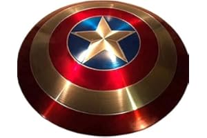 ANTIQUANA Escudo de capitán redondo de 22 pulgadas, réplica de metal de armadura medieval de Halloween, escudo de cosplay, escudo, escudo de combate LARP, rojo, rústico, vintage, decoración del hogar, regalos,