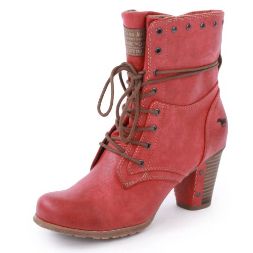 Mustang 1102-602-5 Womens Laced & Zip Synthetic Leather Ankle Boots Red - 40
