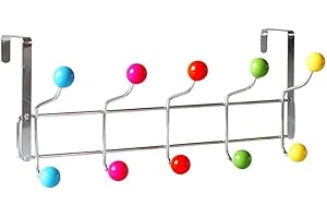 FOUR GUYS Over Door Hanger for Clothes, 10 Multi Color Plastic Over Door Hooks for Bedrooms, Bathroom, Towels, Bags, Jackets, Over Door Coat Hooks, Door Hangers for Bedrooms, Chrome Finish Hook Back Of The Door
