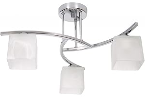 LIGHT HOME LH Light-Home Canis Lampadario da Soffitto Industriale - Lampadari Moderni Per Soggiorno Camera da Letto e Cucina - Lampadario a Sospensione in Metallo e con Paralume Vetro - E27 - Cromo - a 3 Luci