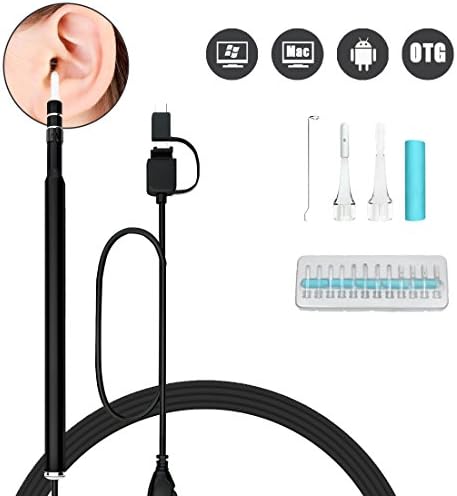 Sunreal USB Ear Endoscope Camera Multi-function Digital Otoscope 1.3 MP HD Visual Ear Borescope Inspection with 6 Adjustable Led Lights, 3 in 1 Micro USB, USB, Type-C for OTG Android, Windows & MAC PC Computer