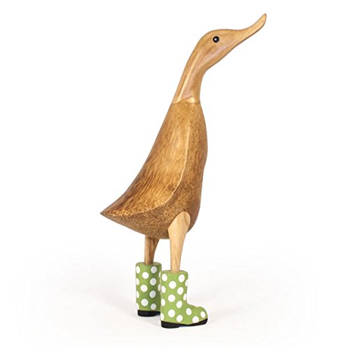 DCUK Welly Ducklets Home Accessories Holz Gifts Figur Gummistiefel, Ente, Grün mit weißen Punkten