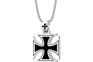 BOBIJOO JEWELRY Pendentif Homme Croix Pattée Noire Acier Templier Malte Biker Triker + Chaîne 60cm