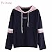 Produktbild refulgence Damen Sweatshirt gestreift Stickerei Pullover Hoodie Hooded Long Sleeve Patchwork Sweatshirt Pullover Bluse