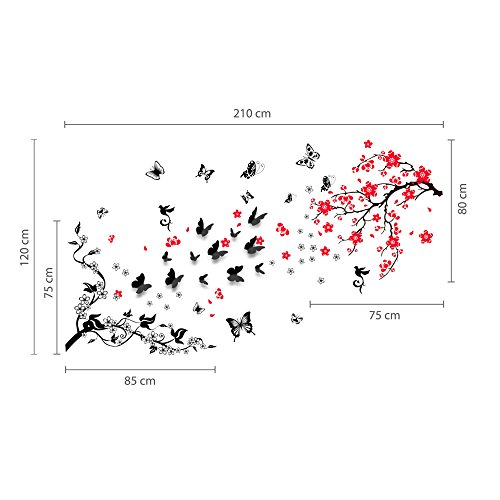COM – Walplus Wandaufkleber Wanddekor Papier Kunst Deko 3D Schmetterling Blüte Blume Wein - 3