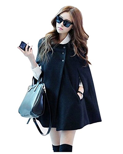 OYMMENEY Women's Batwing Cape Overcoat Black Winter Warm Poncho Jacket