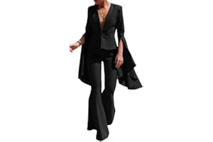 ORANDESIGNE Tailleur Donna Pantaloni e Giacca Elegante Blazer Elegante Completo Tinta Unita Maniche Lunghe Reverse Due Pezzi Tuta Business OL Formale per Ufficio