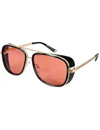 TONY STARK Men's Iron Man Aviator Steampunk Sunglasses(Red,RRED01)