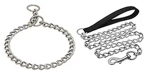 CK PET HUTCombo of Choke Collar and Handle Padded Length 152cm Leash Chain for Puppies & Adult Dogs of All Breed.