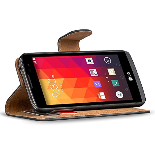 LG Spirit Tasche Bookstyle Schwarz, PU LEDER HÃ¼lle Schwarz, HandyhÃ¼lle Spirit Flip Case Wallet, Booklet Cover Brieftasche Etui SchutzhÃ¼lle mit KartenfÃ¤cher, LG Spirit (4,7 Zoll (11,9 cm)