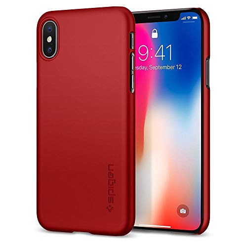 Spigen 057CS22109 Thin Fit - Funda iPhone X con Recubrimiento de Acabado Mate Premium y PC Fina - Rojo Spigen 057CS22109 Thin Fit - Funda iPhone X con Recubrimiento de Acabado Mate Premium y PC Fina - Rojo