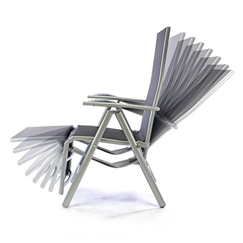 Nexos ZGC34464 Stuhl Liegestuhl Klappstuhl mit Fußstütze für Garten Terrasse, aus Aluminium Textilene, schwarz silber – Bild 7