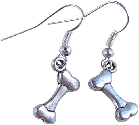 Ah! JewelleryHH Jewellery DOG BONE Charm EARRINGS Silver Tone on Nickelfree Hooks