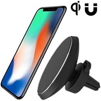 Qi Wireless Car Charger,Magnetic Phone Holder for Car Wireless Charger Car Mount 2-IN-1, Wireless Qi Standard Mobile Cell Phone Air Vent Magnet Car Mount Holder Cradle and Charger Black
