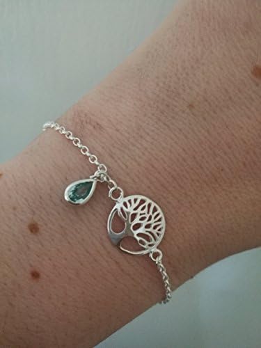 Inspirational Sterling Silver Tree of Life Charm Bracelet, with Light Blue Aquamarine birthstone