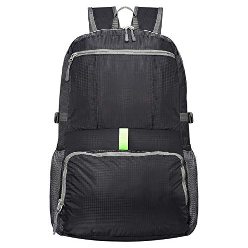 OMORC Mochila de Senderismo, Mochila Deportiva Plegable Ultra Ligera Portátil, Mochila de Camping Impermeable, Mochila de Viaje, Nilón para Excursión Estudiantes Hombre y Mujer 30L- Negro